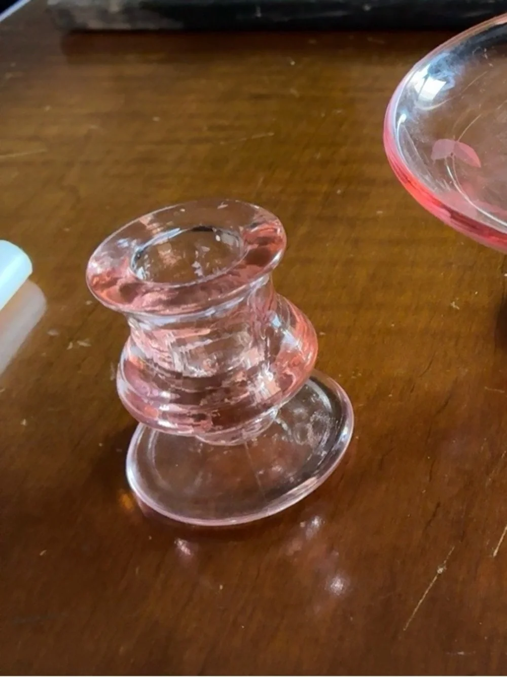 Vintage Pink Depression Glass Pedestal Dish Candleholder Bundle Cottage Coquette